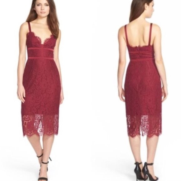Keepsake the Label Berry Red Burgundy Lace Corset Dress Sweetheart Midi XS - Picture 8 of 11